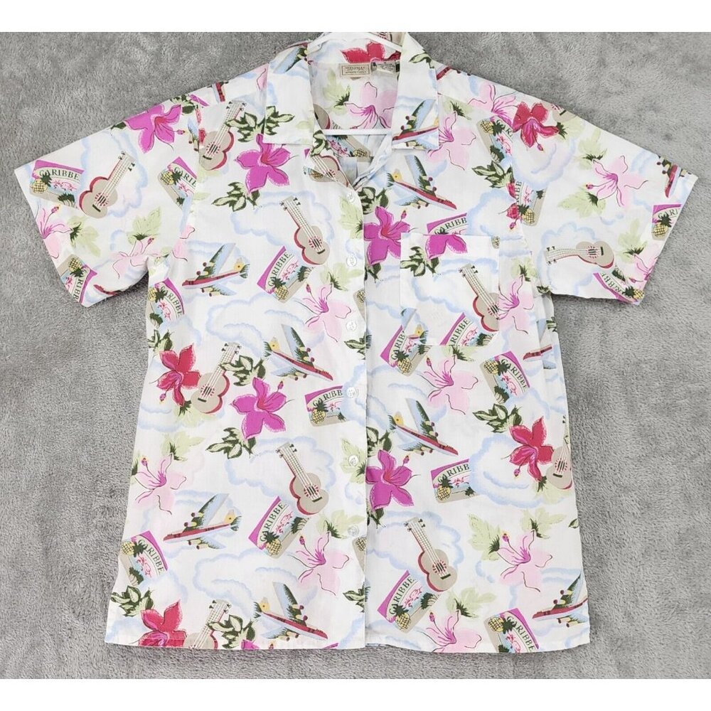 Specialty Collection Shirt Womens Medium Caribbean Casual Button Up Short Sleeve
